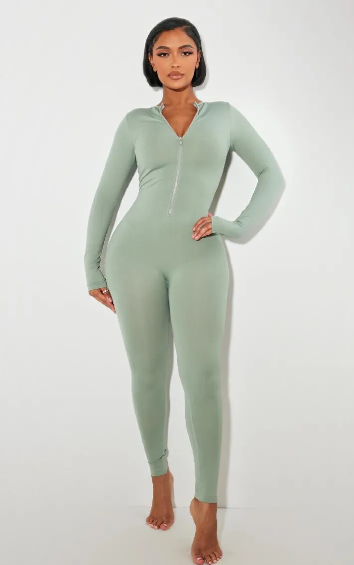 Shape Sage Green Stretch Seamless Long Sleeve Jumpsuit
