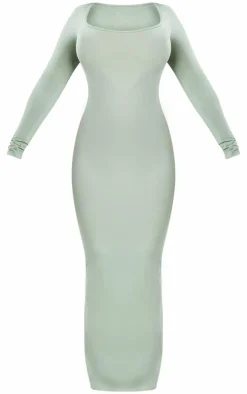 Shape Sage Green Stretch Long Sleeve Maxi Dress