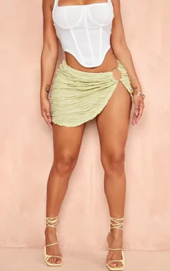 Shape Sage Green Textured Ring Detail Split Mini Skirt
