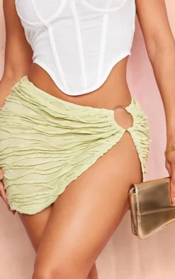 Shape Sage Green Textured Ring Detail Split Mini Skirt