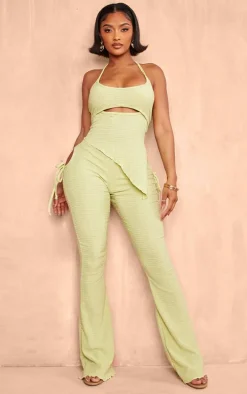 Shape Sage Green Textured Cut Out Flare Pants