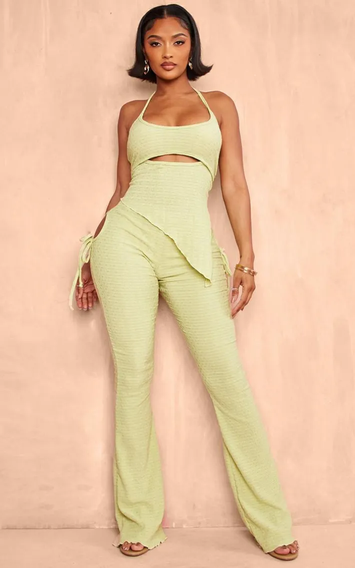 Shape Sage Green Textured Cut Out Flare Pants