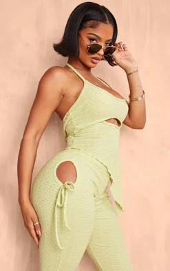 Shape Sage Green Textured Cut Out Flare Pants