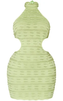 Shape Sage Green Textured High Neck Backless Bodycon Dress