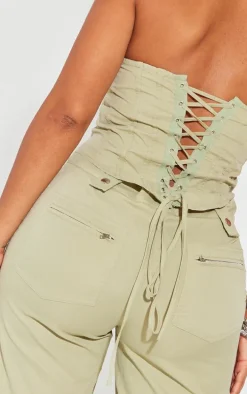 Shape Sage Green Woven Lace Up Back Corset