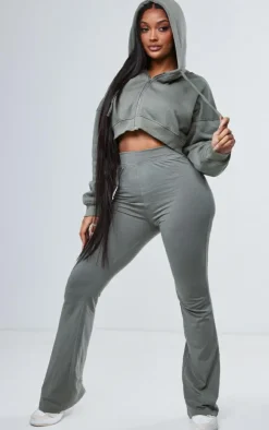 Shape Sage Khaki Cotton High Waist Flared Pants