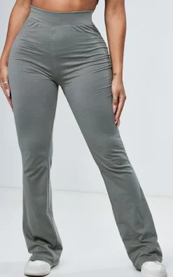 Shape Sage Khaki Cotton High Waist Flared Pants