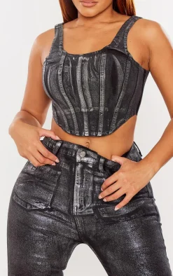 Shape Silver Denim Metallic Corset Top