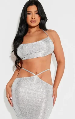 Shape Silver Glitter Textured Halterneck Top