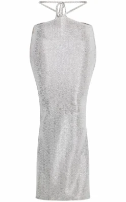 Shape Silver Glitter Textured Tie Waist Maxi Skirt