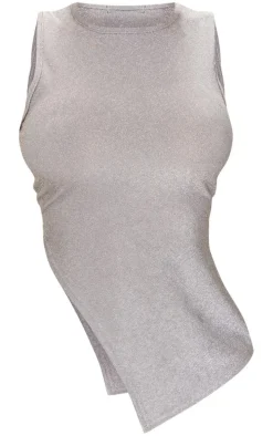 Shape Silver Lurex Glitter Asymmetric Longline Top