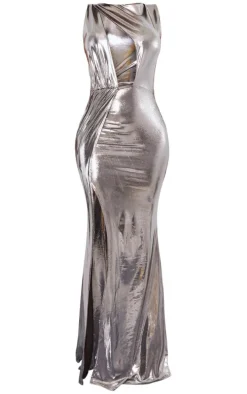 Shape Silver Metallic Cut Out Detail Maxi Dress