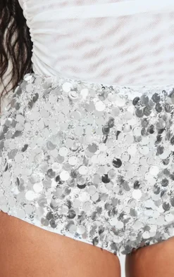 Shape Silver Sequin Micro Shorts