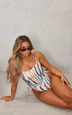 Shape Stone Animal Print Ruched Side High Rise Swimsuit