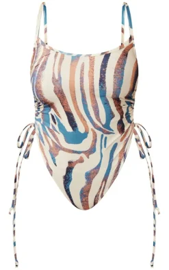 Shape Stone Animal Print Ruched Side High Rise Swimsuit