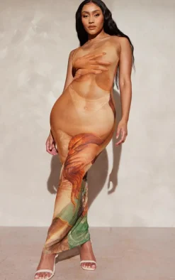 Shape Stone Body Print Mesh Maxi Dress