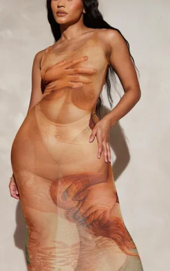 Shape Stone Body Print Mesh Maxi Dress