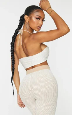 Shape Stone Contrast Knit Tie Bandeau Crop Top