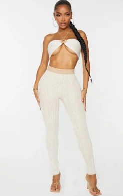 Shape Stone Contrast Knit Tie Bandeau Crop Top