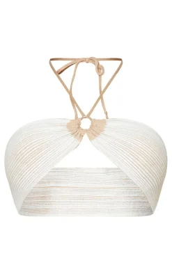 Shape Stone Contrast Knit Tie Bandeau Crop Top