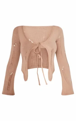 Shape Stone Contrast Knit Tie Top