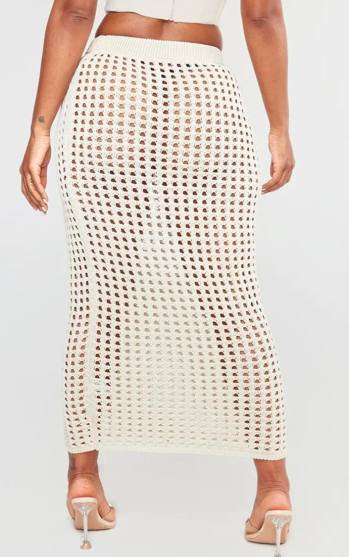 Shape Stone Crochet Knit Low Rise Maxi Skirt