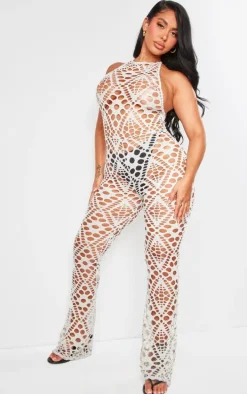 Shape Stone Cut Out Textured Halterneck Jumpsuit