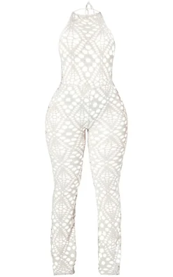 Shape Stone Cut Out Textured Halterneck Jumpsuit