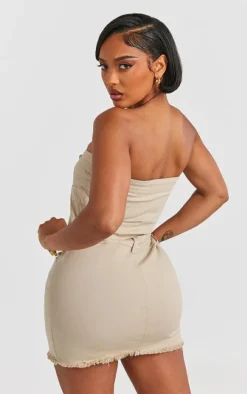 Shape Stone Denim Button Front Bandeau Dress