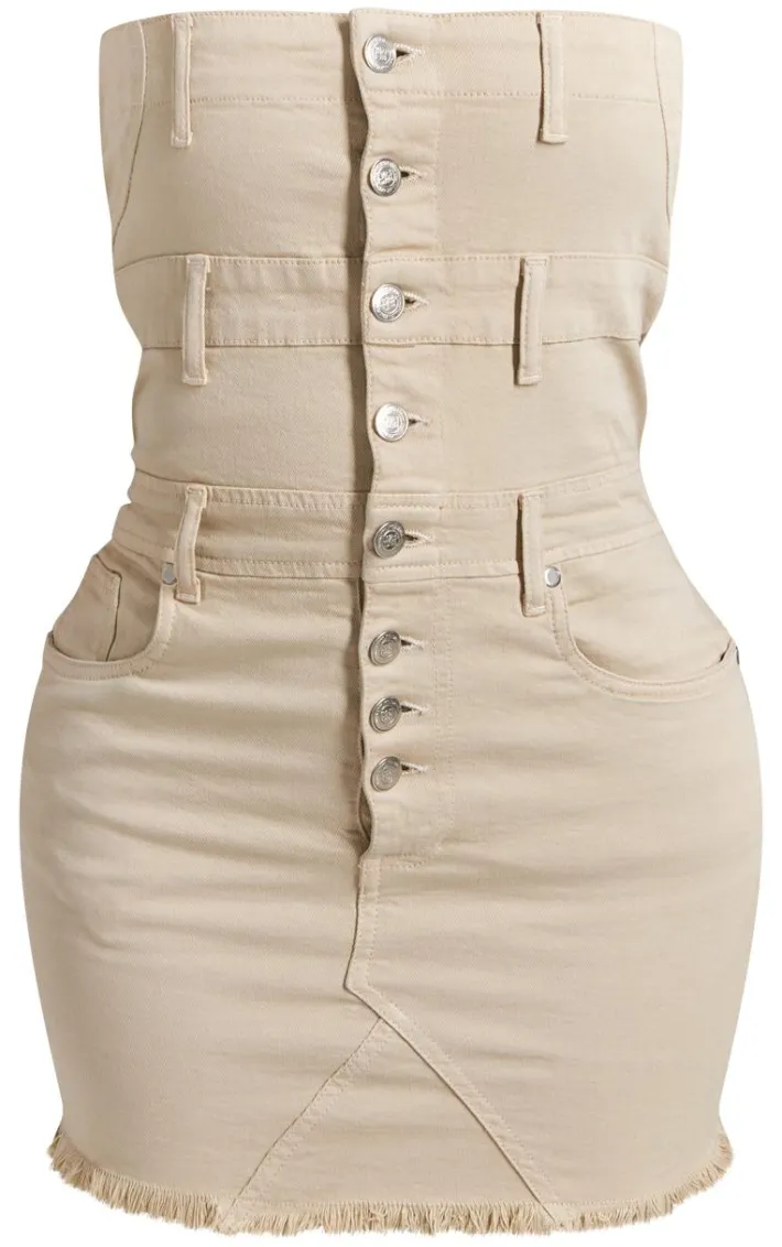 Shape Stone Denim Button Front Bandeau Dress