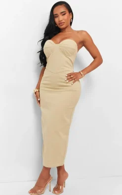 Shape Stone Denim Seam Detail Bandeau Maxi Dress