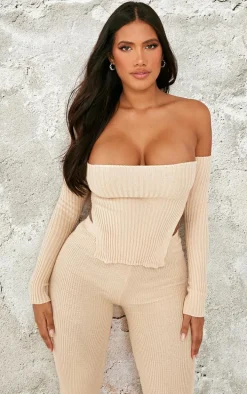 Shape Stone Knit Bardot Split Side Detail Top