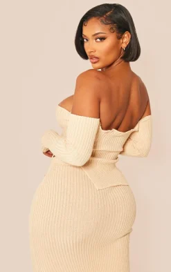 Shape Stone Knit Bardot Split Side Detail Top