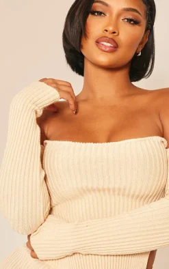 Shape Stone Knit Bardot Split Side Detail Top