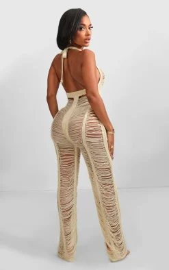 Shape Stone Knit Ladder Halterneck Jumpsuit