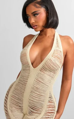 Shape Stone Knit Ladder Halterneck Jumpsuit