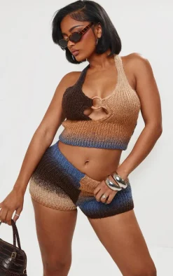 Shape Stone Ombre Knit Halterneck Ring Longline Top