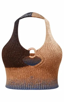 Shape Stone Ombre Knit Halterneck Ring Longline Top