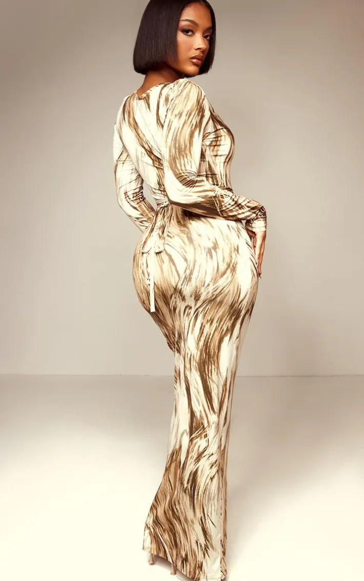 Shape Stone Printed Slinky Long Sleeve Midaxi Dress