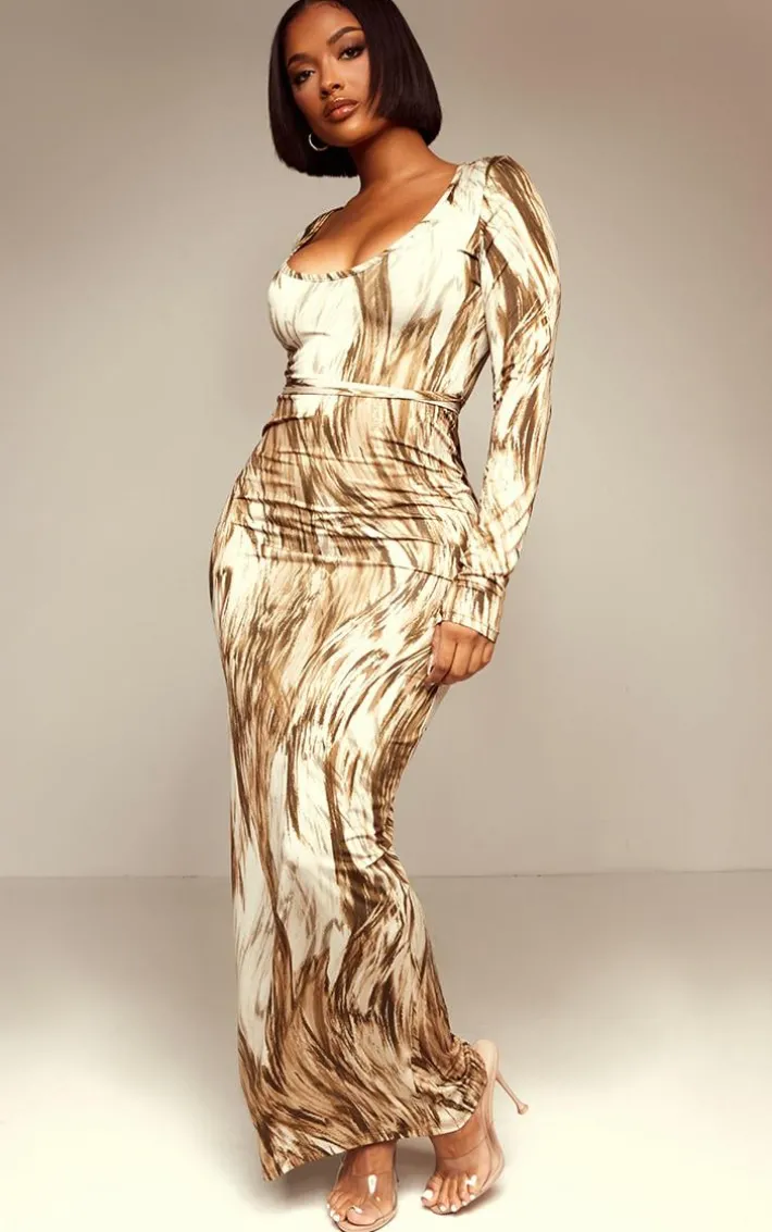 Shape Stone Printed Slinky Long Sleeve Midaxi Dress