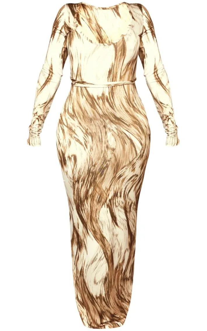 Shape Stone Printed Slinky Long Sleeve Midaxi Dress