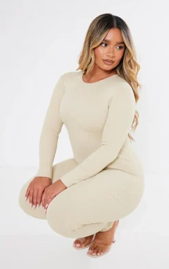 Shape Stone Ribbed Zip Front Long Sleeve Jumpsuit