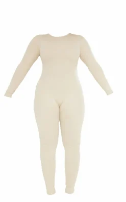 Shape Stone Ribbed Zip Front Long Sleeve Jumpsuit