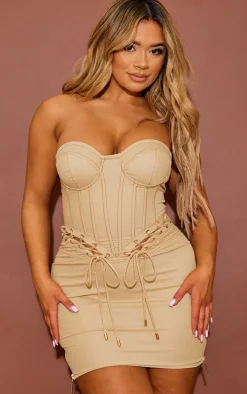 Shape Stone Rope Detail Lace Up Corset Bodycon Dress