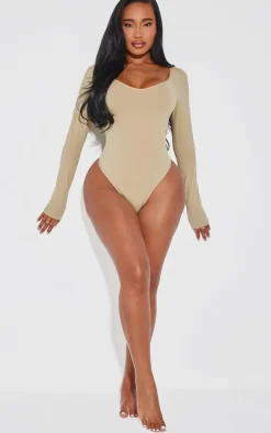 Shape Stone Sculpted V Neck Long Sleeve Bodysuit