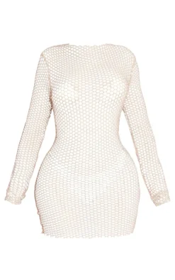 Shape Stone Sheer Fishnet Long Sleeve Bodycon Dress