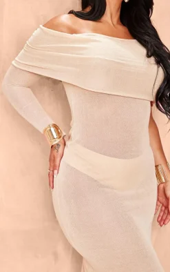 Shape Stone Sheer Knit Foldover One Sleeve Maxi Dress