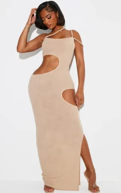 Shape Stone Sheer Mesh Twist Strap Cut Out Side Maxi Dress