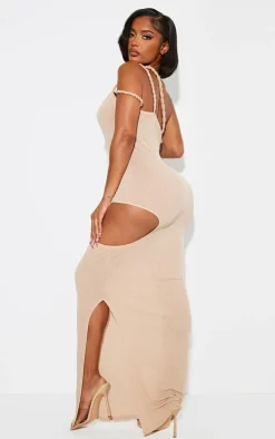 Shape Stone Sheer Mesh Twist Strap Cut Out Side Maxi Dress