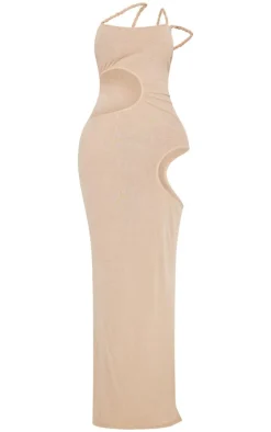 Shape Stone Sheer Mesh Twist Strap Cut Out Side Maxi Dress